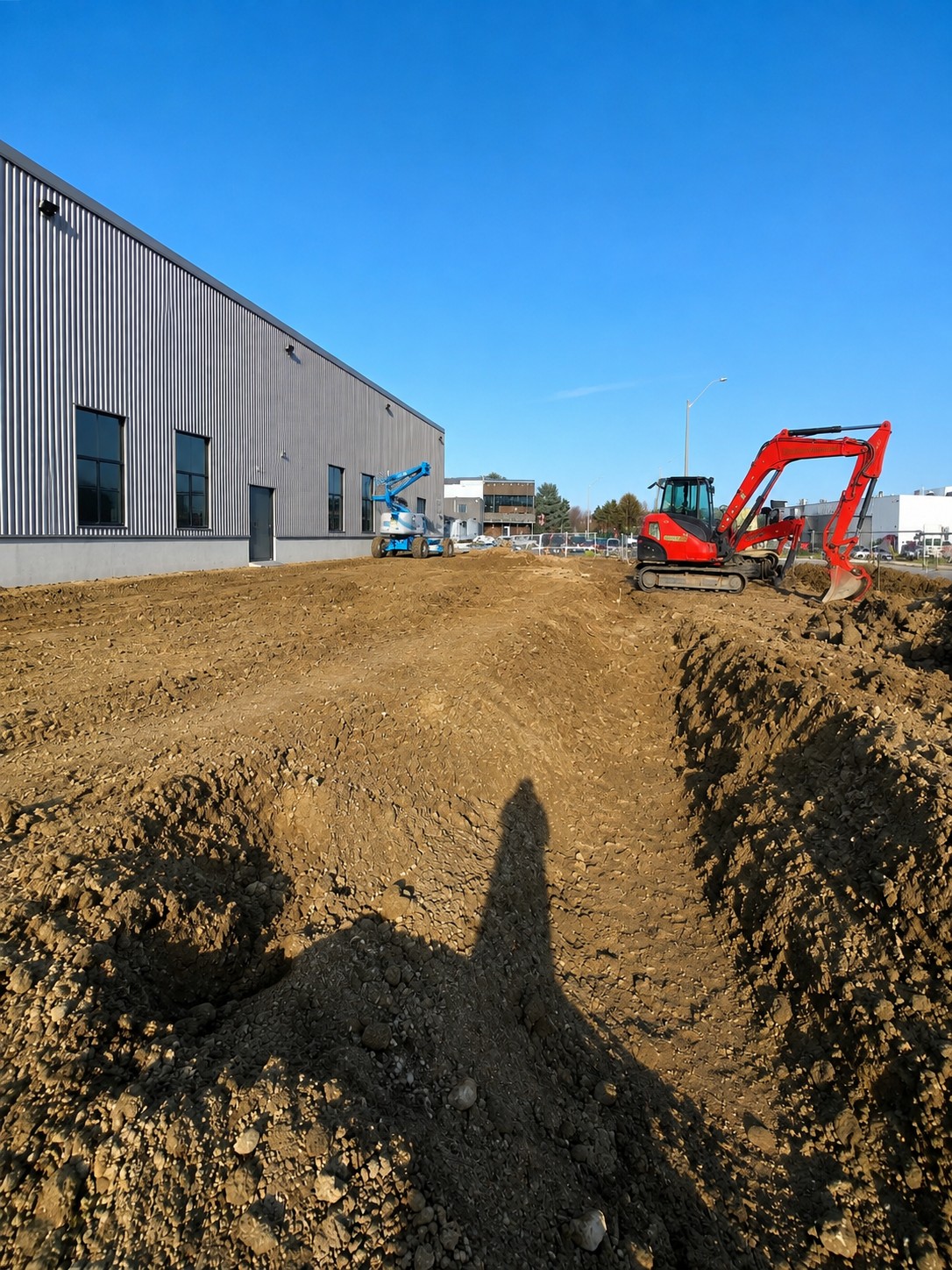 Open excavation with heavy equipment